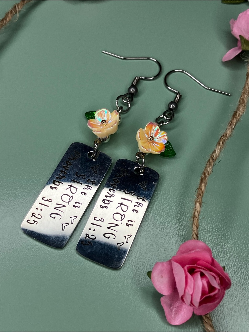 She is Strong Proverbs 31 : 25 Handmade Floral Drop Earrings | Yellow Flowers
